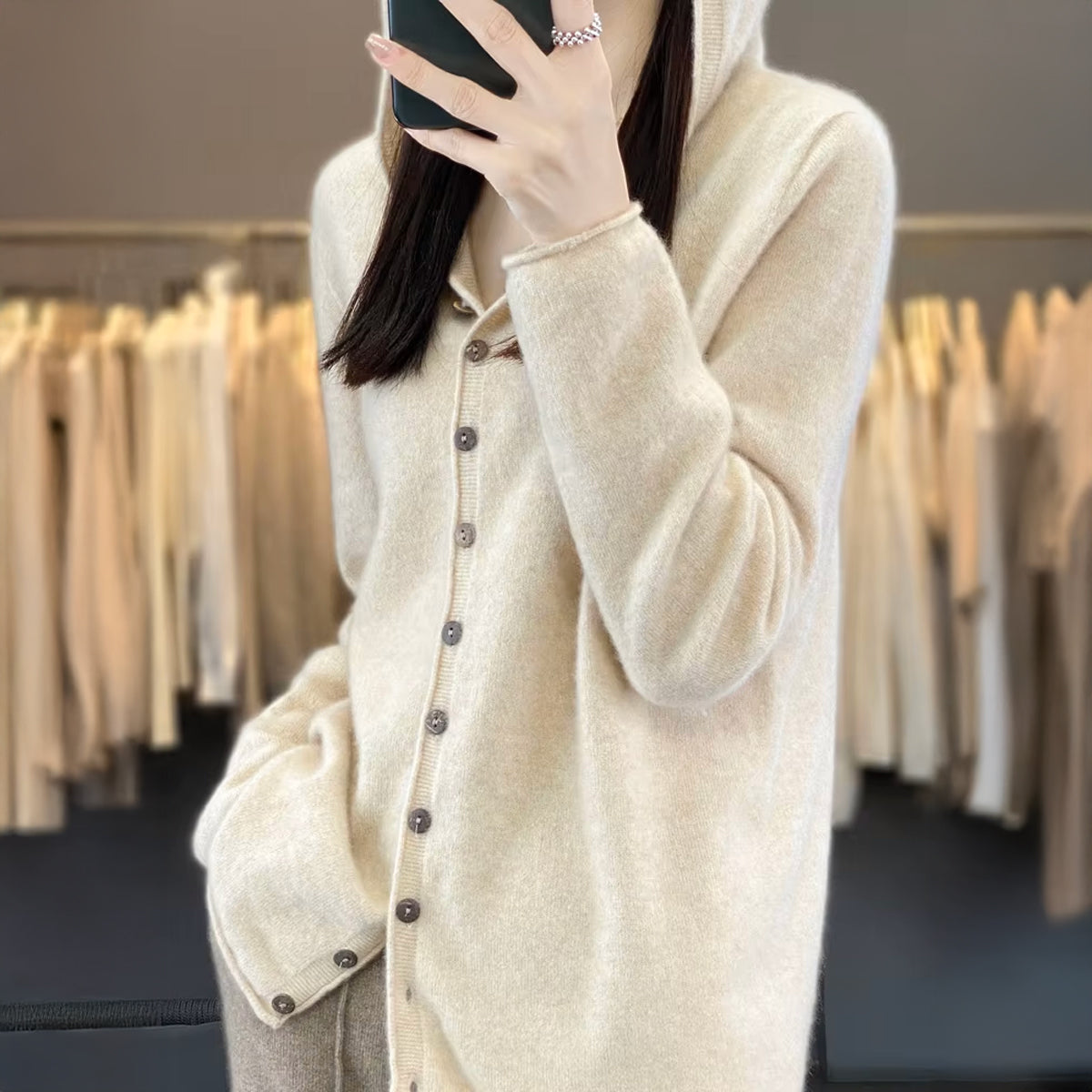 Merino Wool Hoodie Cardigan