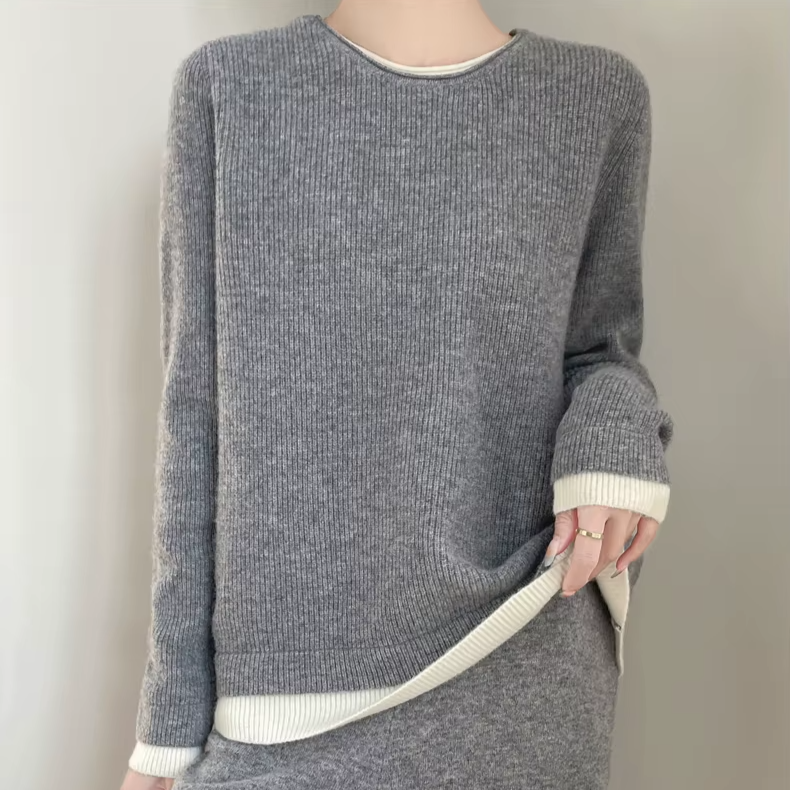 Pure Wool O-Neck Two-Piece Knit Set