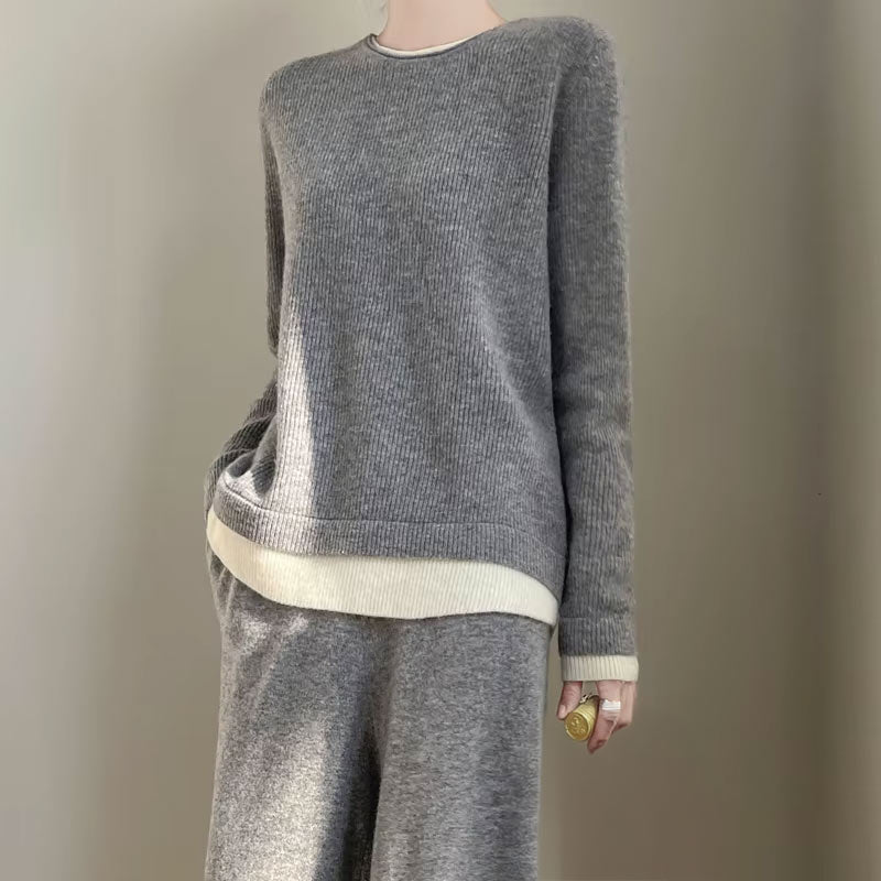 Pure Wool O-Neck Two-Piece Knit Set