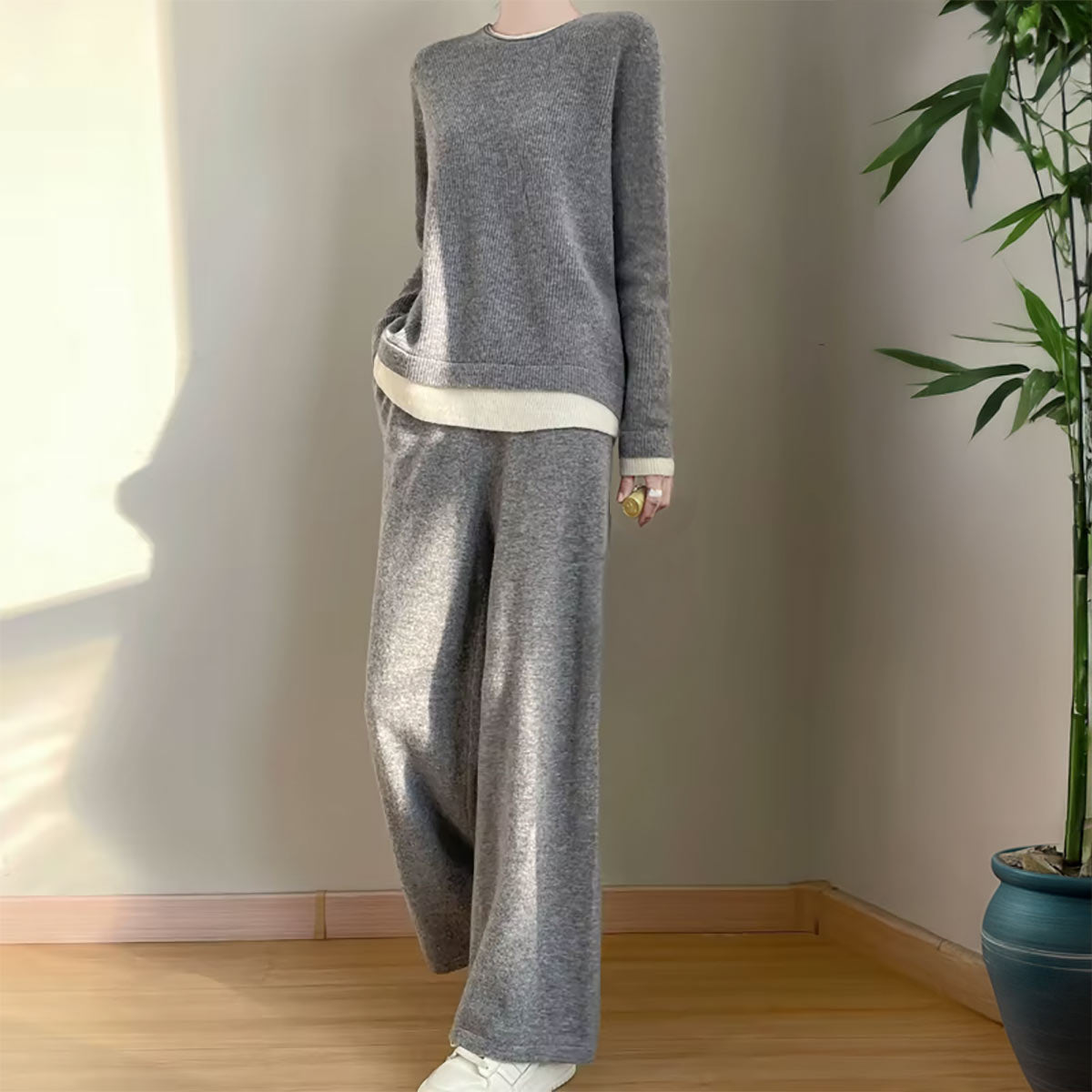 Pure Wool O-Neck Two-Piece Knit Set