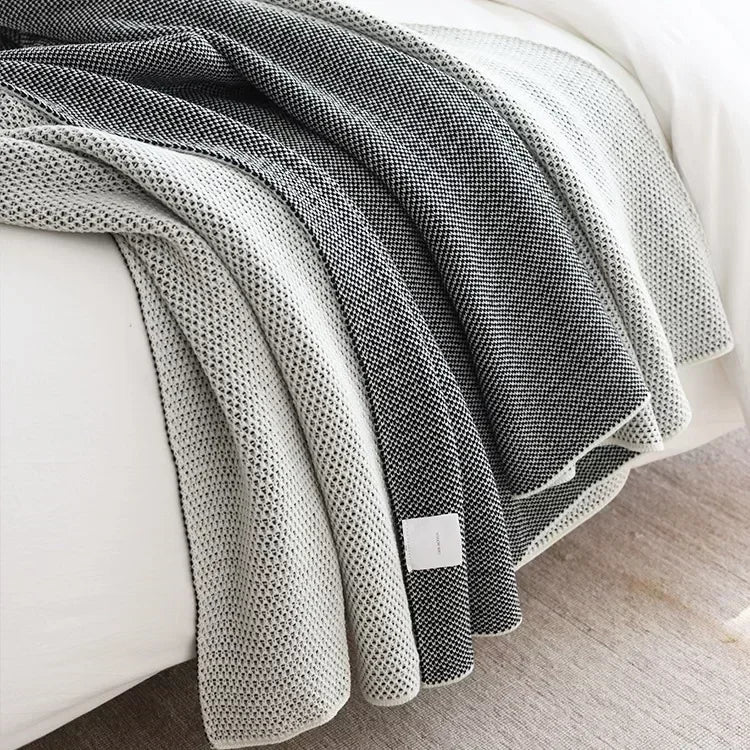 Dual-Tone Knitted Throw Blanket