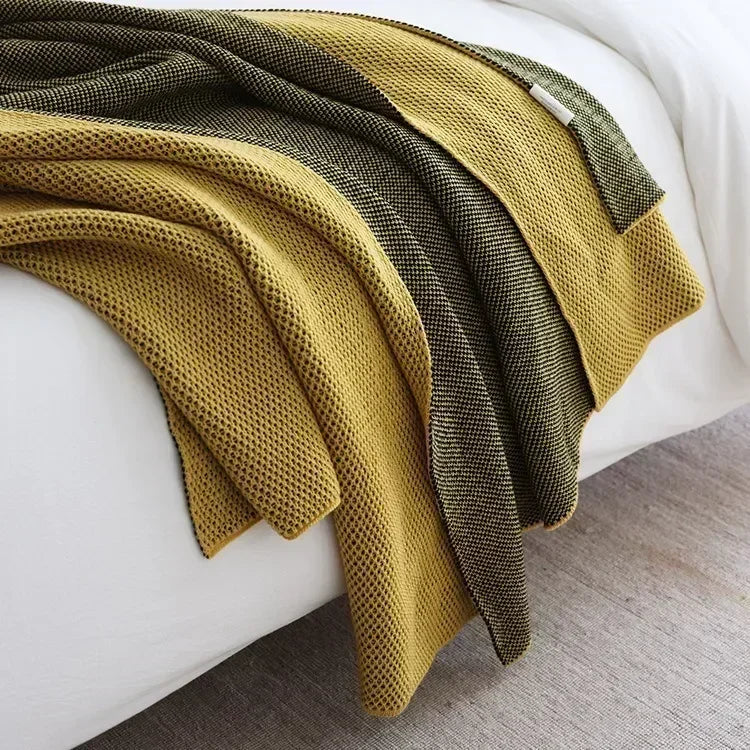 Dual-Tone Knitted Throw Blanket