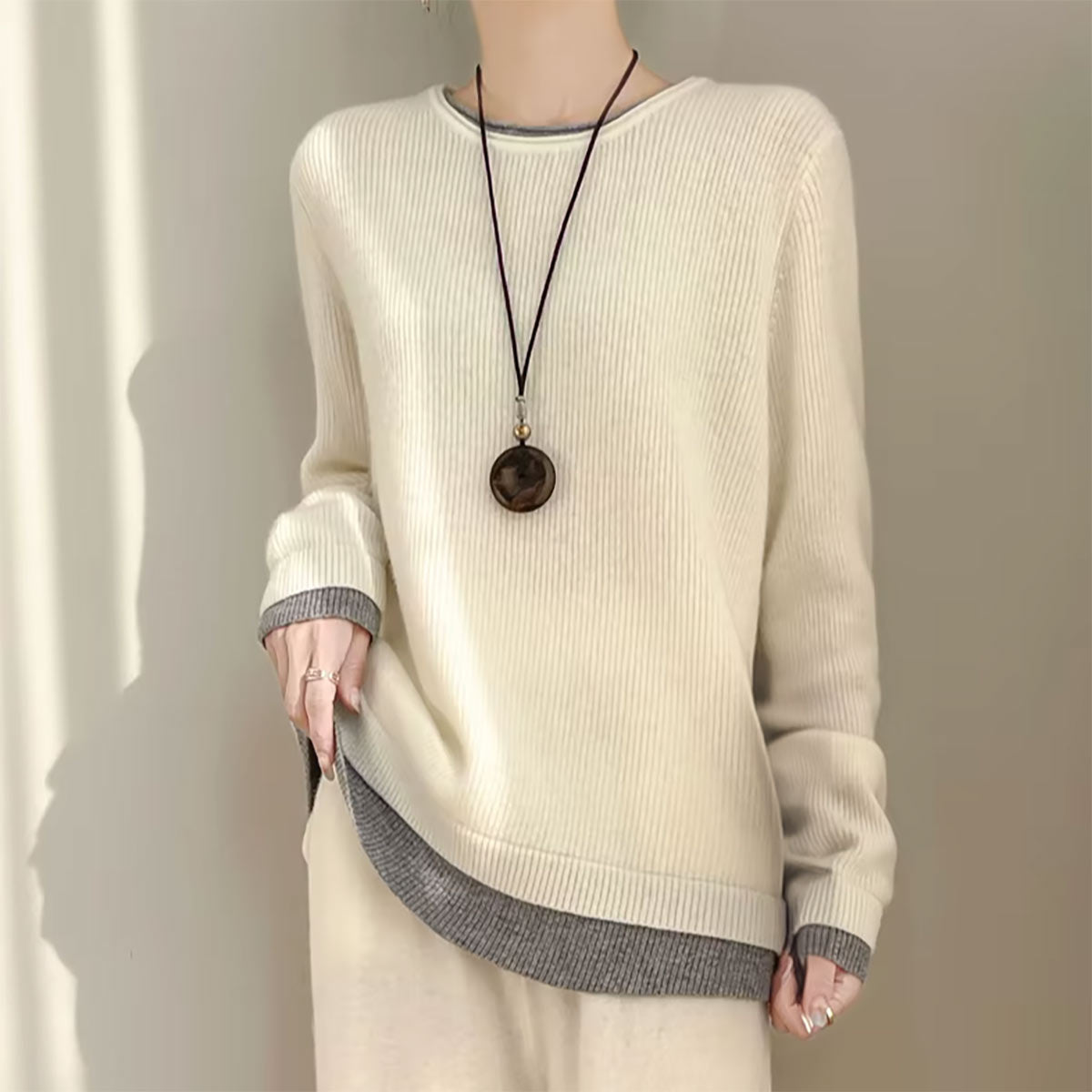 Pure Wool O-Neck Two-Piece Knit Set