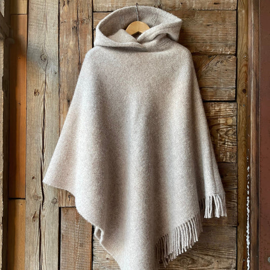 100% Lambswool, Cozy Hooded Poncho | Crafted in Latvia
